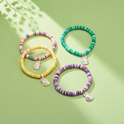 Handmade Polymer Clay Heishi Surfer Stretch Bracelet BJEW-JB08670-1