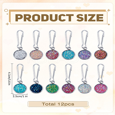 12Pcs Flat Round Stainless Steel & Resin & Iron Pendant Decorations AJEW-LP0006-22-1