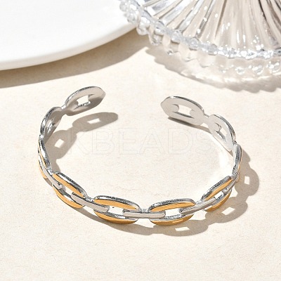 Two-tone 304 Stainless Steel Cuff Bangles BJEW-A160-01PG-1