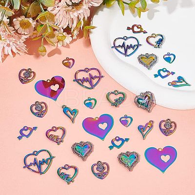 32Pcs 8 Style  Valentine's Day Ion Plating(IP) 201 Stainless Steel & Alloy Pendants STAS-UN0039-03-1