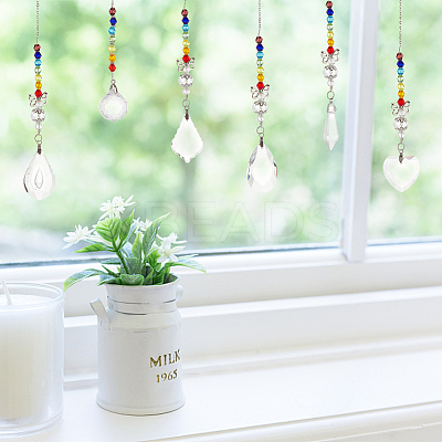 7Pcs 7 Style Transparent Glass Pendant Decorations HJEW-GA0001-44-1
