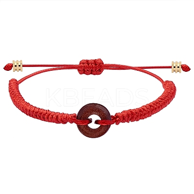 Synthetic Goldstone Donut Braided Bead Bracelet BJEW-SW00047-06-1