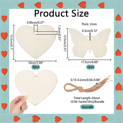 DIY Blank Heart & Butterfly Wood Pendant Decoration Making Kit DIY-NB0010-97-1