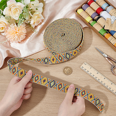 Rhombus Pattern Ethnic Style Polyester Ribbons OCOR-BC0009-21C-1
