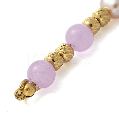 Natural Purple Angelite & Plastic Imitation Pearl Round Beaded Connector Charms/Links STAS-L277-11G-04-1