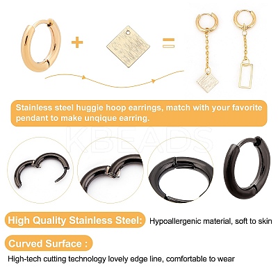12Pair 2 Color 304 Stainless Steel Huggie Hoop Earrings EJEW-UN0032-61-1