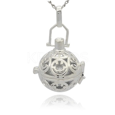 Silver Color Plated Brass Hollow Round Cage Pendants KK-J216-09S-1