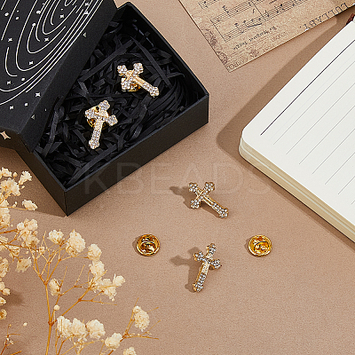 4Pcs Floral Cross Zinc Alloy Rhinestone Lapel Pin Backs for Backpack Clothes JEWB-FH0002-32G-1