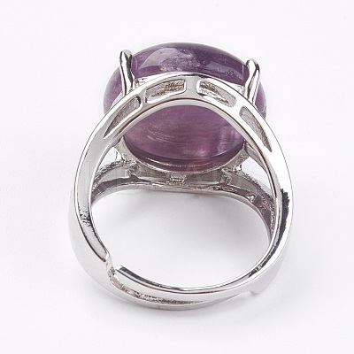 Adjustable Natural Amethyst Finger Rings RJEW-F075-01H-1