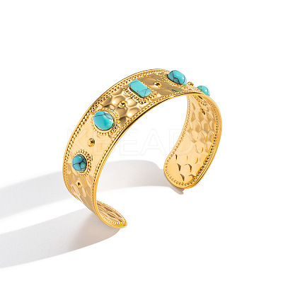 Vintage 304 Stainless Steel Pave Synthetic Turquoise Cuff Bangles for Women FO8532-1