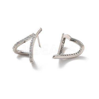 Clear Cubic Zirconia Twist Heart Stud Earrings EJEW-K093-17P-1