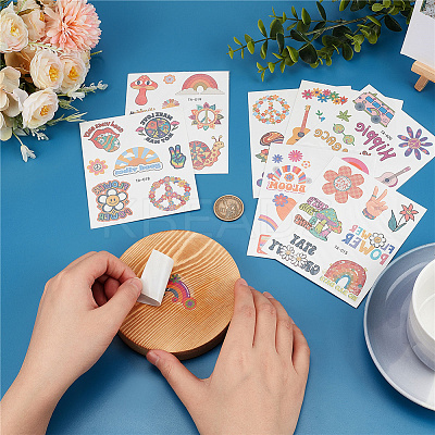 8 Sheets 8 Style Love and Peace Theme Paper Body Art Tattoos Stickers DIY-CP0007-55-1