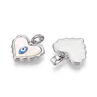 Brass Pave Natural Shell Heart Pendants KK-N258-07P-1