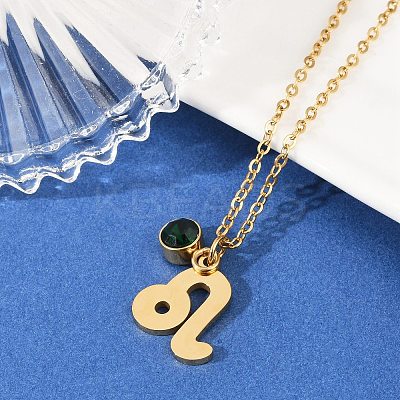304 Stainless Steel Glass Drill Birth Stone Constellation Pendant Necklaces LS-STAS-D305-08G-E-1