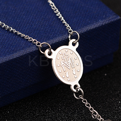 Tarnish Resistant 201 Stainless Steel Rosary Bead Necklaces NJEW-L427-22P-1