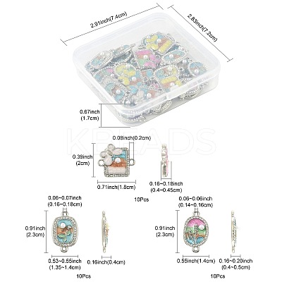 30Pcs 3 Styles Alloy Crystal Rhinestone and ABS Imitation Pearl Connector Charms ENAM-FS0003-71P-1