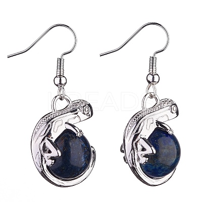 Gemstone Chameleon Dangle Earrings with Crystal Rhinestone EJEW-A092-10P-1