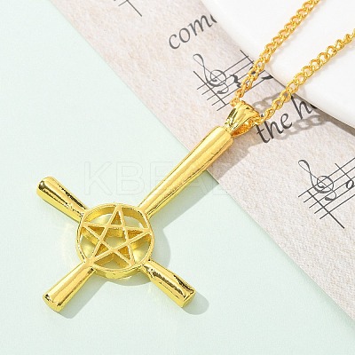 Christian Upside Down Cross & Star Alloy Pendant Pendant Twisted Chain Necklaces for Women LS-NJEW-NH0001-03G-1