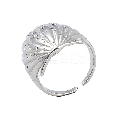 304 Stainless Steel Shell Shape Open Cuff Ring for Women RJEW-Z037-01P-1