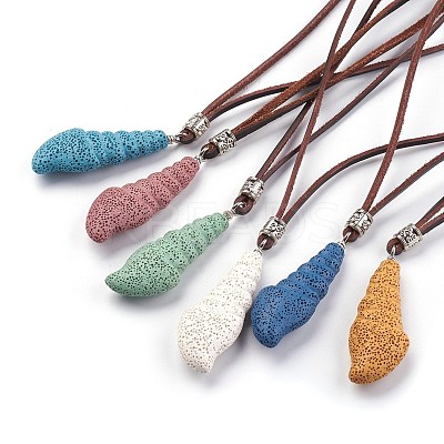 Adjustable Synthetic Lava Rock Pendant Necklaces X-NJEW-P237-A-1