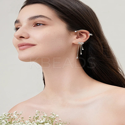 2Pcs 2 Colors Fashionable Tassel Brass Cuff Earrings EJEW-LP0012-13-1