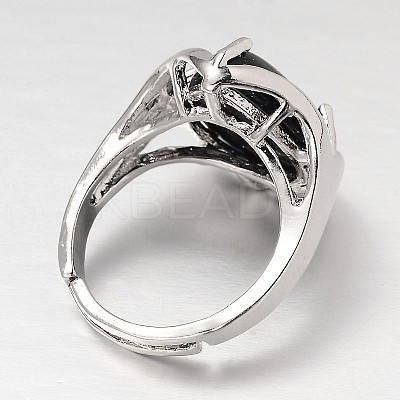 Teardrop Platinum Tone Brass Gemstone Adjustable Wide Band Rings RJEW-L062-02K-1