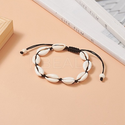 Natural Shell & Synthetic Turquoise Braided Bead Bracelet for Women BJEW-JB09245-1