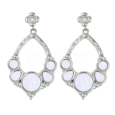 304 Stainless Steel Enamel Flower Dangle Stud Earrings EJEW-Z075-09P-01-1