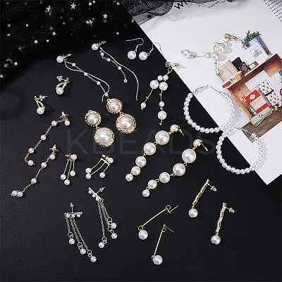 12 Pairs 12 Style Plastic Imitation Pearl Dangle Stud Earrings with Sterling Silver Pins EJEW-AN0003-20-1