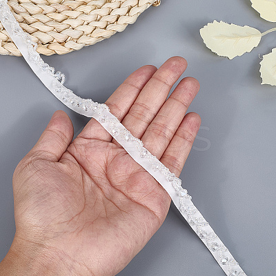 2 Yards Polyester with Plastic Imitation Pearl Beads Tassel Ribbons OCOR-GF0005-09A-1