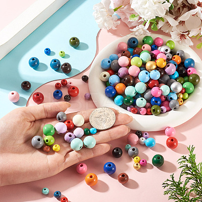300Pcs 3 Styles Round Natural Wood Beads WOOD-TA0003-04-1
