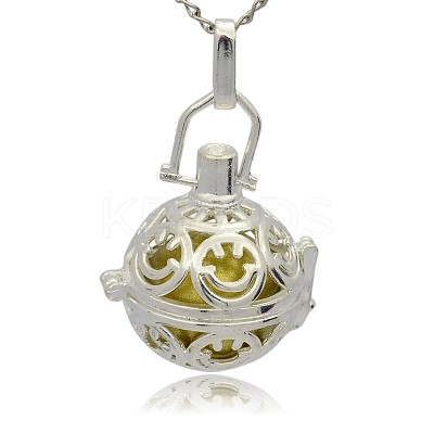 Silver Color Plated Brass Hollow Round Cage Pendants KK-J216-08S-1