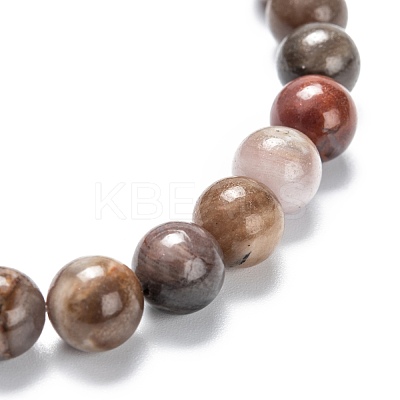 Natural Petrified Wood Stretch Beaded Bracelets G-A185-01O-1
