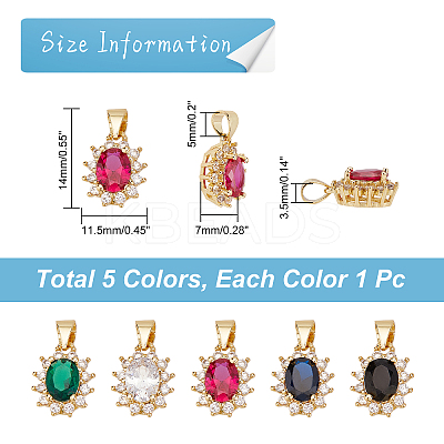 5Pcs 5 Colors Brass Micro Pave Cubic Zirconia Charms KK-FH0003-24-1