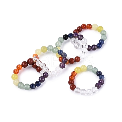 Adjustable Natural Mixed Gemstone Bead Stretch Finger Rings RJEW-N056-01-1
