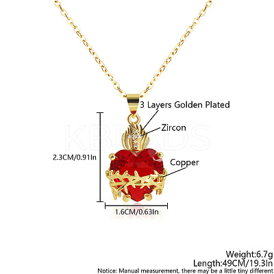 Brass Micro Pave Clear Cubic Zirconia and Red Resin Scared Heart Pendant Necklaces for Women FS-WG476F5-01-1