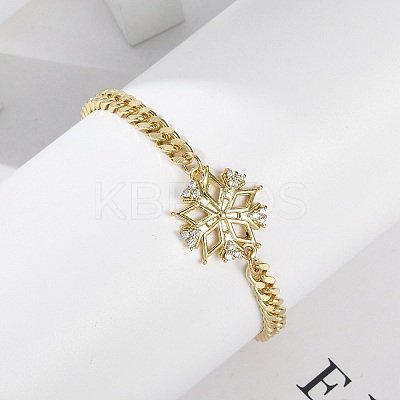 Brass Micro Pave Clear Cubic Zirconia Link Bracelets BJEW-M050-03G-03-1