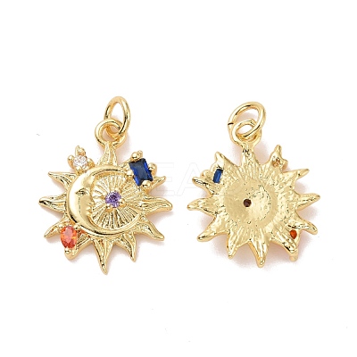 Sun with Moon Brass Micro Pave Colorful Cubic Zirconia Pendants X-KK-G406-37G-1
