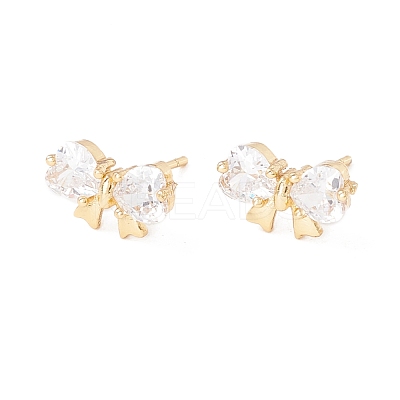 Clear Cubic Zirconia Bowknot Stud Earrings EJEW-F282-43G-1