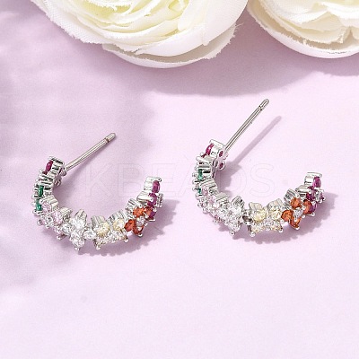 C-Shaped Brass Micro Pave Cubic Zirconia Stud Earrings EJEW-H180-23P-1