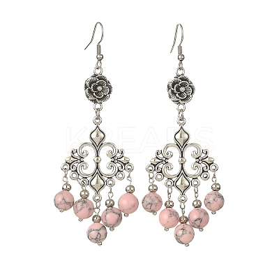 Dyed Synthetic Turquoise Beaded Drop Earrings EJEW-JE05385-03-1