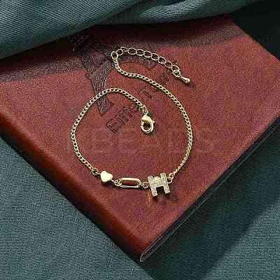 Brass Micro Pave Clear Cubic Zirconia Link Bracelets BJEW-U020-18G-1