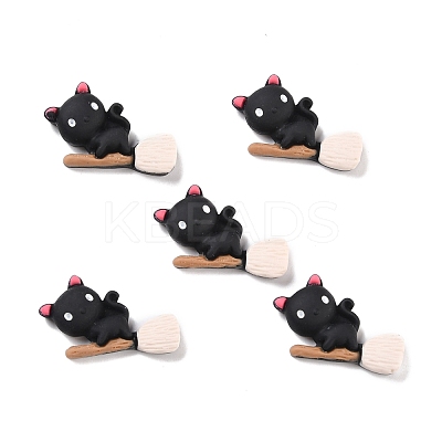 Cat with Besom Opaque Resin Cabochons RESI-F031-03-1