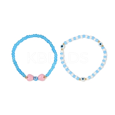 2Pcs Glass Seed Beads Stretch Bracelets for Women BJEW-JB11693-1