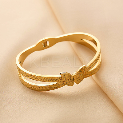 Butterfly Anti-Tarnish 304 Stainless Steel Hinged Bangles for Women FS-WGE693D-01-1
