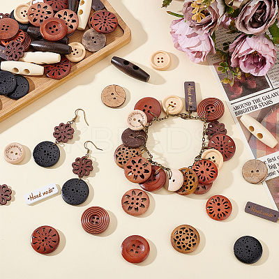 150Pcs 15 Styles Wooden Buttons DIY-PH0031-07-1