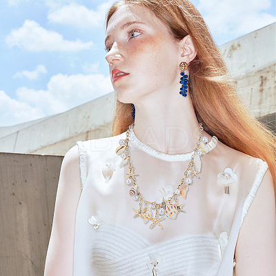 2Pcs Summer Beach Natural Shell & Resin Imitation Pearl Waist Chains AJEW-UN0002-13-1