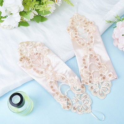 Polyester Long Paillette Embroidery Lace Gloves AJEW-WH20006-119A-1