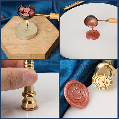 1Pc Golden Tone Brass Wax Seal Stamp Heads with Bamboo Stick Shaped Handles STAM-CP0001-05G-1