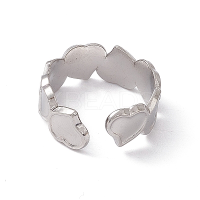Non-Tarnish 304 Stainless Steel Heart Wrap Open Cuff Ring for Women RJEW-C045-15P-1